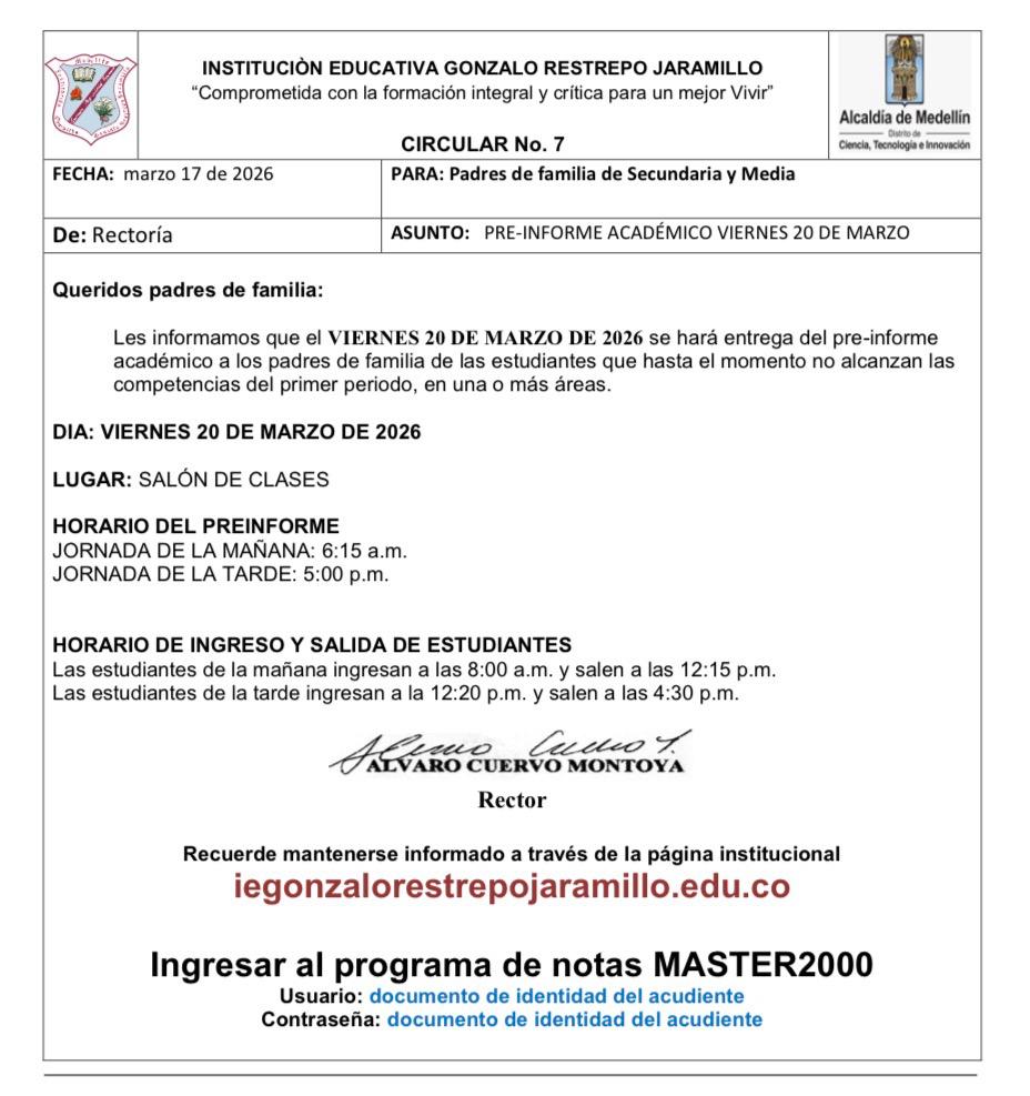 PREINFORME SECUNDARIA - Viernes 20 de marzo 2026